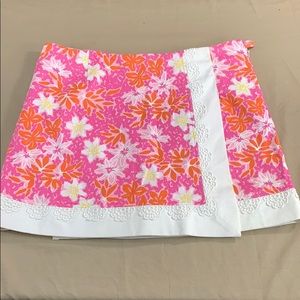 Pink Floral Lace-Trim Wrap Shorts